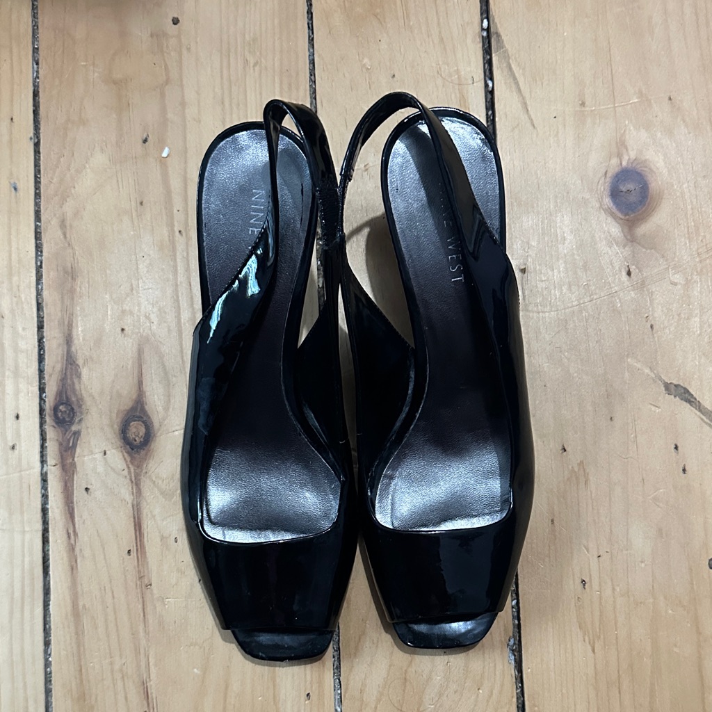 Nine West Black Patent Slingback Peep Toe Heels